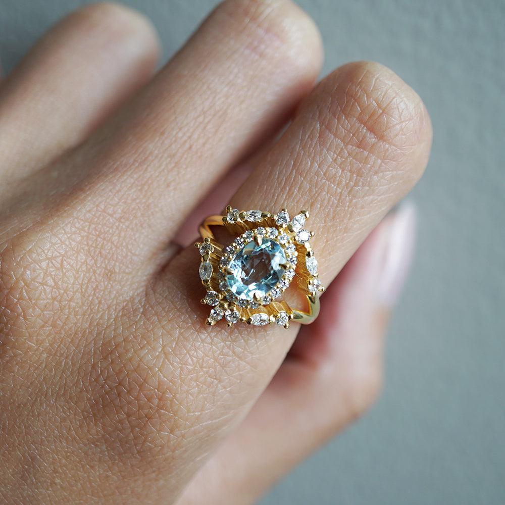 Tishya 2 Ct Emerald Cut Aquamarine Solitaire Diamond Wedding Ring 14K  Yellow Gold Over S925 (10) : Amazon.in: Fashion